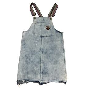 Jordache Girls Blue Jean Denim Bib Jumper Dress Size XL 14/16 Adj Rainbow Straps